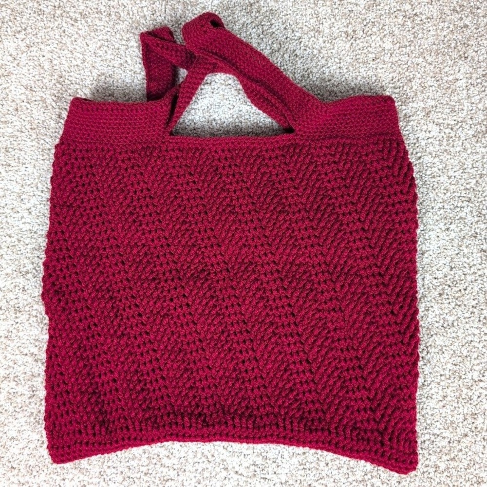Crochet Tote Bag Claret‎ Knit Shopping Bag Handmade Market Bag Reusable